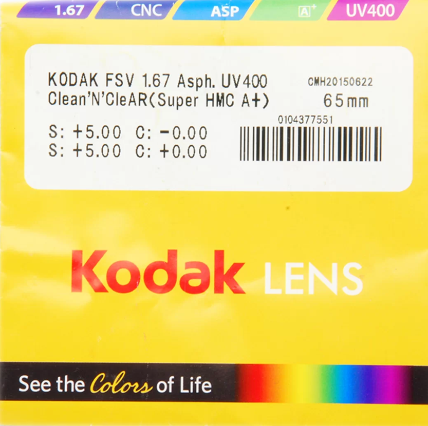 RX Lens 1.67 Clear KODAK Digital Single Vision Lens